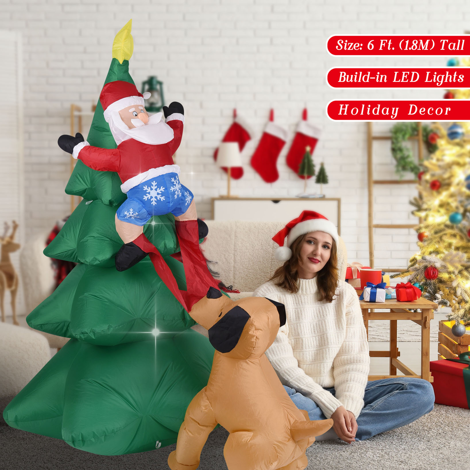 Christmas Inflatable Dog  w/Sa - Up Lighting Decor recension och pris