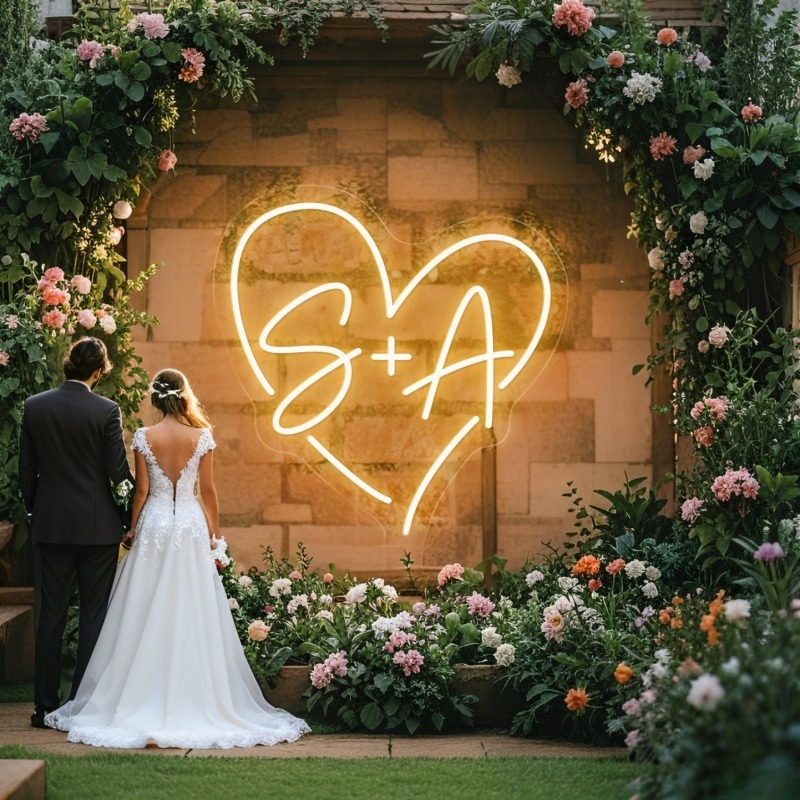 Custom Initials Heart LED Neon - Lighting Decoration For Wedding recension och pris